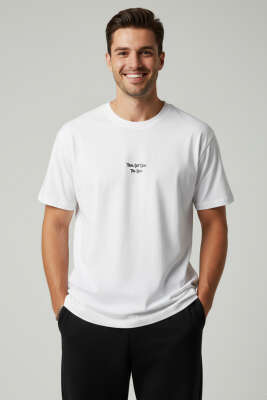 Yaka Enjeksiyon Baskılı Erkek T-shirt Beyaz 