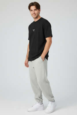 Yaka Enjeksiyon Baskılı Erkek T-shirt Siyah - Erkek T-shirt