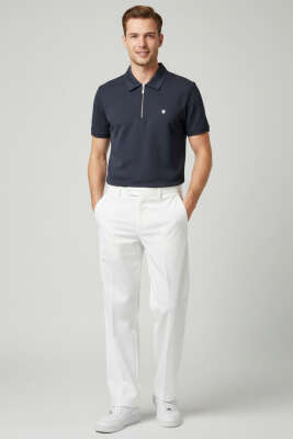 Yaka Fermuarlı Armalı Erkek T-shirt Füme - Erkek T-shirt