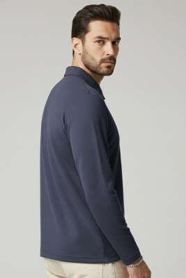 Yaka Fermuarlı Basic Erkek Sweatshirt Füme - Erkek Sweatshirt