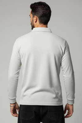 Yaka Fermuarlı Basic Erkek Sweatshirt Gri - Erkek Sweatshirt