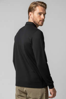 Yaka Fermuarlı Basic Erkek Sweatshirt Siyah - Erkek Sweatshirt