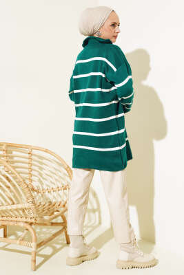 Yaka Fermuarlı Çizgili Triko Tunik Nefti - Triko Tunik