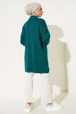 Yaka Fermuarlı Düşük Omuz Triko Tunik Nefti - Triko Tunik