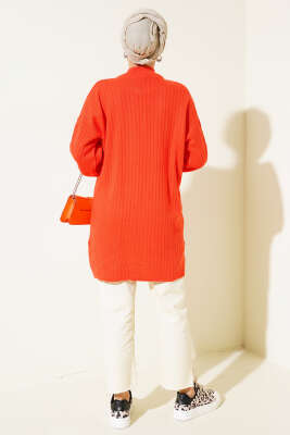 Yaka Fermuarlı Düşük Omuz Triko Tunik Oranj - Triko Tunik