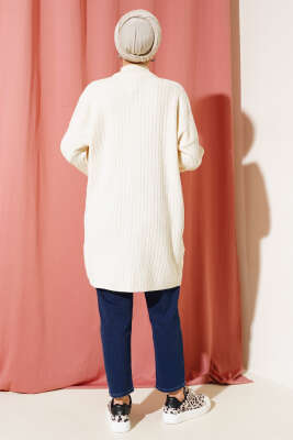 Yaka Fermuarlı Düşük Omuz Triko Tunik Taş - Triko Tunik