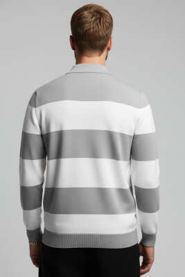 Yaka Fermuarlı Erkek Triko Kazak Gri - Erkek Kazak