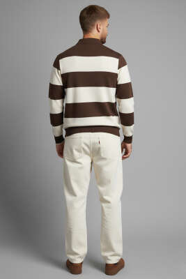 Yaka Fermuarlı Erkek Triko Kazak Kahve - Erkek Kazak