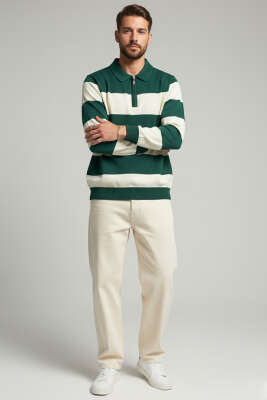 Yaka Fermuarlı Erkek Triko Kazak Nefti - Erkek Kazak