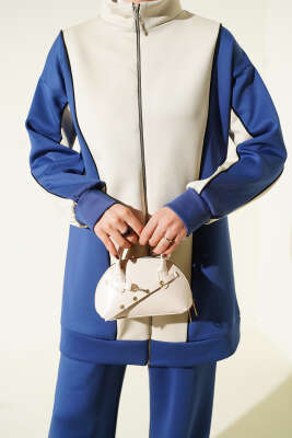 Yaka Fermuarlı Garnili İkili Takım Lacivert - İkili Takım