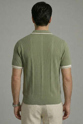 Yaka Fermuarlı Merserize Erkek T-shirt Haki - Erkek T-shirt