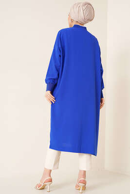 Yaka Fermuarlı Tunik Saks - Tunik