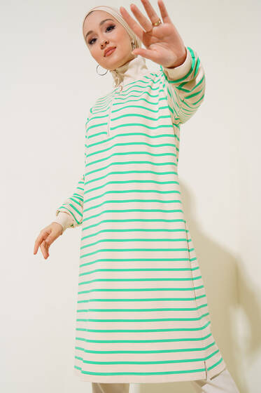 Yaka Fermuarlı Yatay Çizgili Tunik Benetton - Tunik