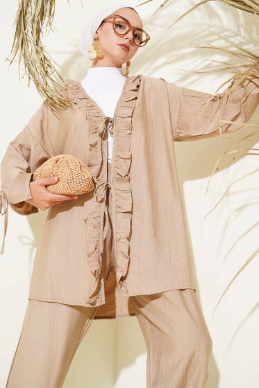 Yaka Fırfır Detaylı İkili Takım Latte - İkili Takım