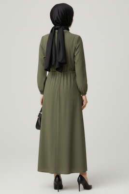 Yaka Fırfırlı Bel Tünelli Elbise Haki - Elbise