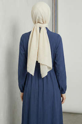 Yaka Fırfırlı Bel Tünelli Elbise Lacivert - Elbise