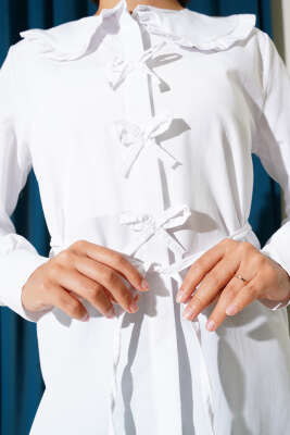 Yaka Fırfırlı Fiyonklu Tunik Beyaz - 300-500 TL Ürünler