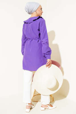 Yaka Fırfırlı Fiyonklu Tunik Mor - 300-500 TL Ürünler