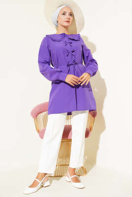 Yaka Fırfırlı Fiyonklu Tunik Mor - 300-500 TL Ürünler