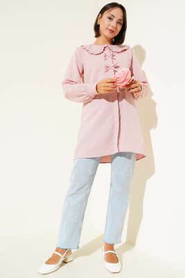 Yaka Fırfırlı Fiyonklu Tunik Pudra - 300-500 TL Ürünler