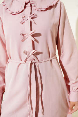 Yaka Fırfırlı Fiyonklu Tunik Pudra - 300-500 TL Ürünler
