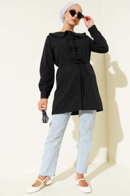 Yaka Fırfırlı Fiyonklu Tunik Siyah - 300-500 TL Ürünler