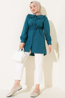Yaka Fırfırlı Fiyonklu Tunik Zümrüt - 300-500 TL Ürünler