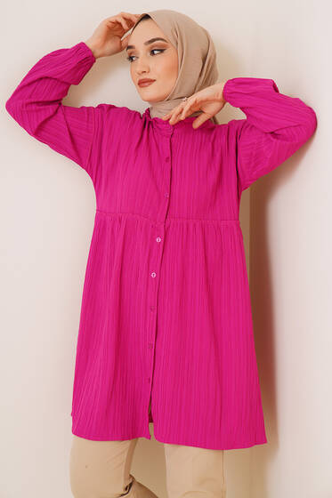 Yaka Fırfırlı Gömlek Fuşya - Gömlek