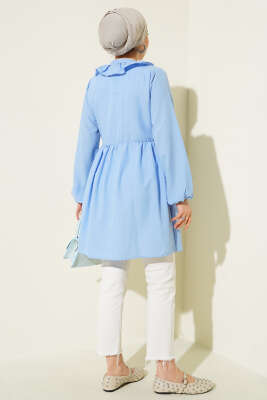 Yaka Fırfırlı Kabartma Çizgili Kimono Mavi - 300-500 TL Ürünler