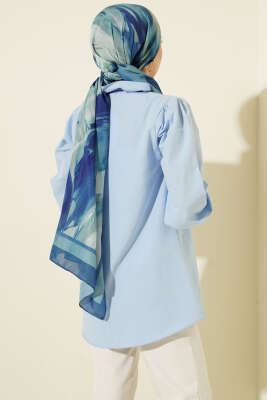 Yaka Fırfırlı Taş Düğmeli Gömlek Mavi - Gömlek