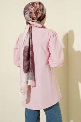 Yaka Fırfırlı Taş Düğmeli Gömlek Pembe - Gömlek