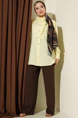 Yaka Fırfırlı Taş Düğmeli Gömlek Sarı - Gömlek