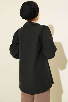 Yaka Fırfırlı Taş Düğmeli Gömlek Siyah - Gömlek