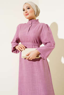 Yaka Fırfırlı Volanlı Elbise Gül Kurusu - Tesettür Elbise