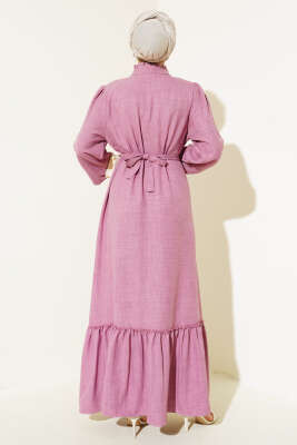 Yaka Fırfırlı Volanlı Elbise Gül Kurusu - Tesettür Elbise