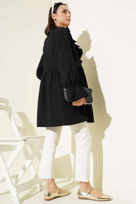 Yaka Fırfırlı Yan İp Bağlamalı Kimono Siyah - 300-500 TL Ürünler