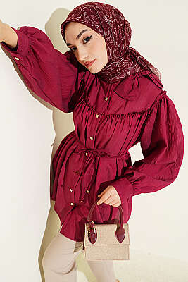 Yaka Fiyonk Detaylı Tunik Bordo - TABLO FASHİON