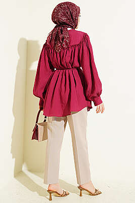 Yaka Fiyonk Detaylı Tunik Bordo - Tunik