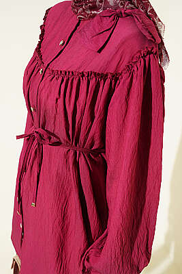 Yaka Fiyonk Detaylı Tunik Bordo - Tunik