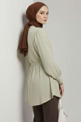  Yaka Fiyonk Detaylı Tunik Çağla Yeşili - Tunik