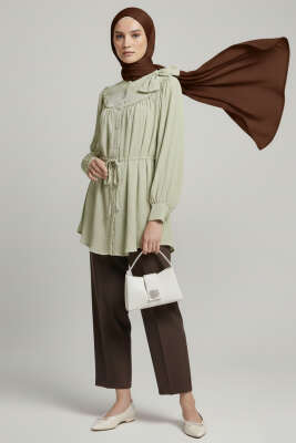  Yaka Fiyonk Detaylı Tunik Çağla Yeşili - Tunik