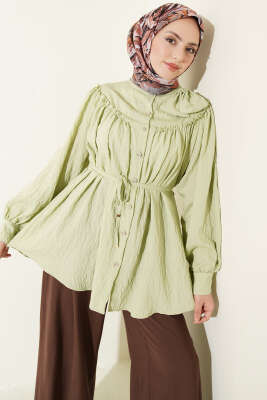  Yaka Fiyonk Detaylı Tunik Çağla Yeşili - TABLO FASHİON