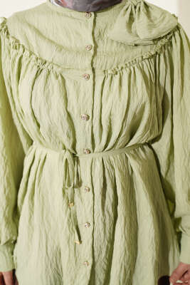  Yaka Fiyonk Detaylı Tunik Çağla Yeşili - Tunik