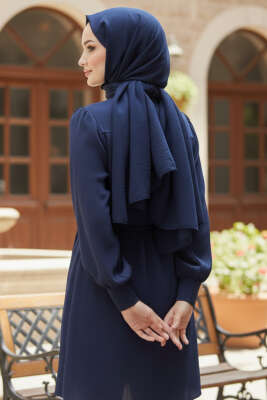 Yaka Fiyonk Detaylı Tunik Lacivert - Tunik