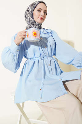 Yaka Fiyonk Detaylı Tunik Mavi - TABLO FASHİON