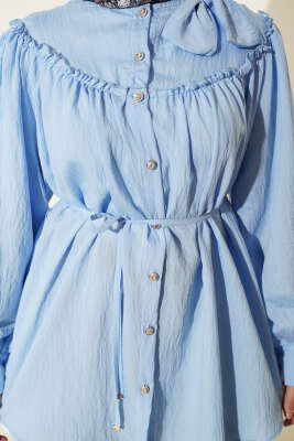 Yaka Fiyonk Detaylı Tunik Mavi - Tunik