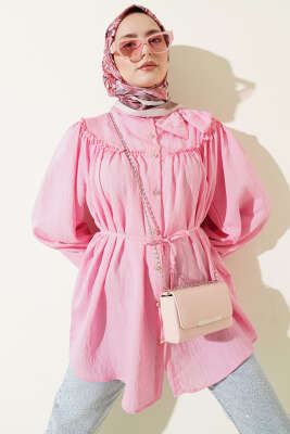Yaka Fiyonk Detaylı Tunik Pembe - TABLO FASHİON