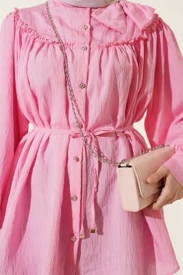 Yaka Fiyonk Detaylı Tunik Pembe - Tunik