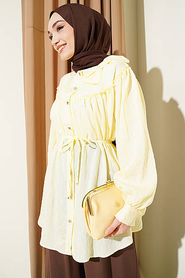 Yaka Fiyonk Detaylı Tunik Sarı - Tunik