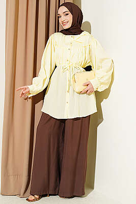 Yaka Fiyonk Detaylı Tunik Sarı - Tunik